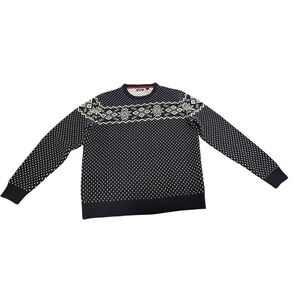 Men's Izod Sweater Snowflake Navy‎ Blue & White Cotton Blend Large Warm